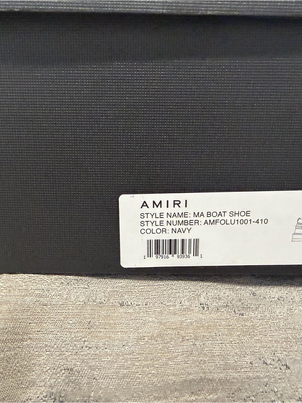 AMIRI Navy MA Boat Shoe Box Label